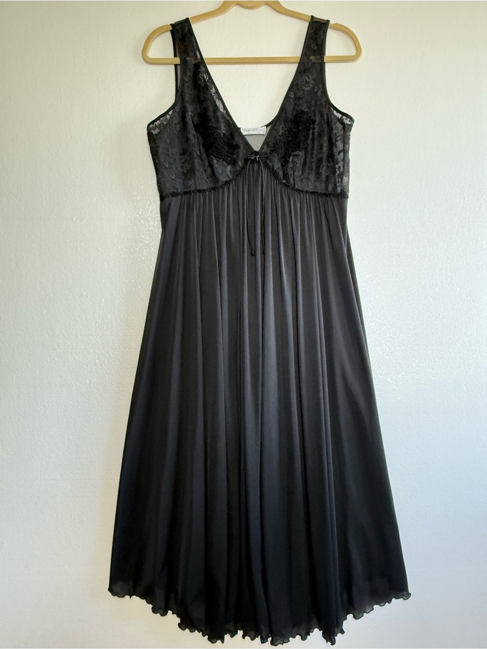 Vintage Miss Elaine Sheer Lace empire Waist Maxi Gown Slip Dress Black Large